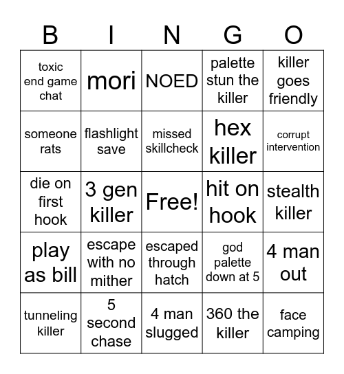 DBD Bingo: Lilith Edition Bingo Card