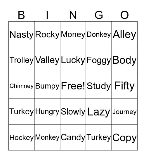 Long E- Y and EY Bingo Card