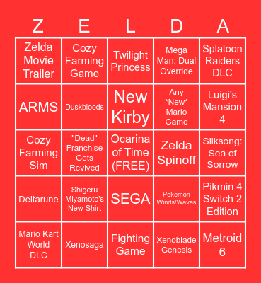 Nintendo Direct / Zelda Direct 9/8,9/26 Bingo Card