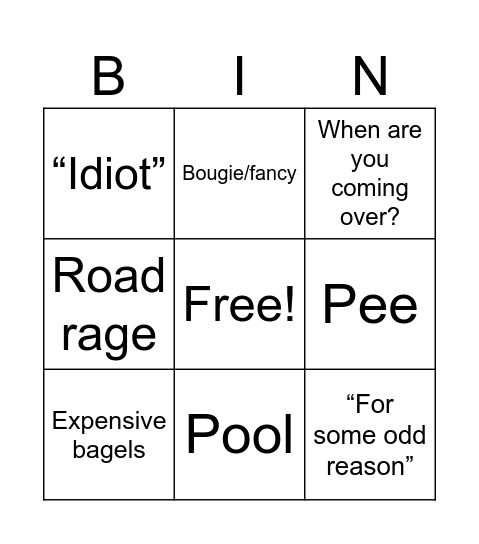 Sunday Bingo Card