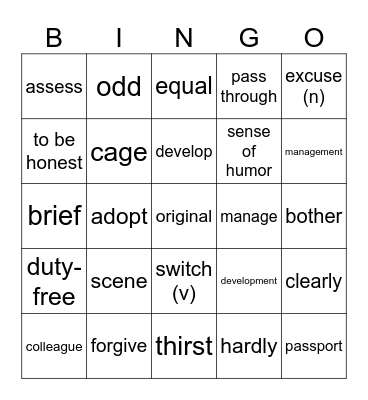 Vocabulary Bingo Card