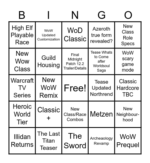 Blizzcon "Warcraft" 2026 Bingo Card