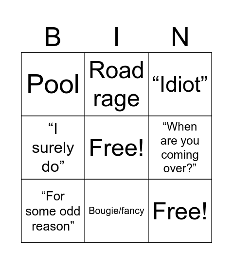 Sunday Bingo Card