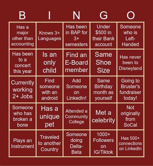 Beta Alpha Psi - NMI Bingo Card