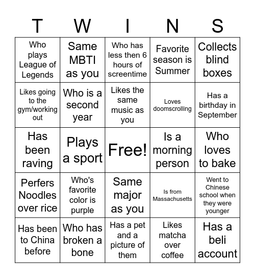 CSA Twins Bingo! Bingo Card
