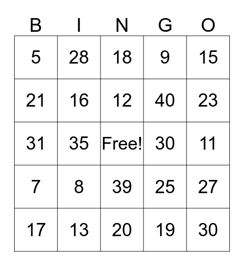 Tombola Con I Numeri Bingo Card