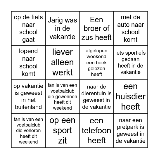 Zoek iemand die ... Bingo Card