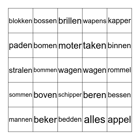 spelling bingo Card