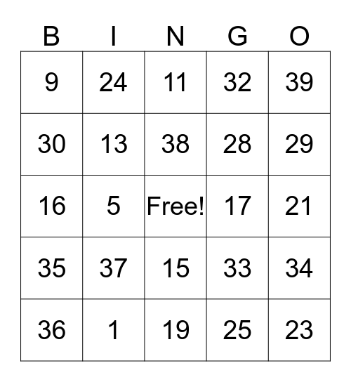 Tombola Con I Numeri Bingo Card