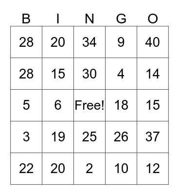 Tombola Con I Numeri Bingo Card