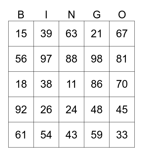 To 100 Bingo Card