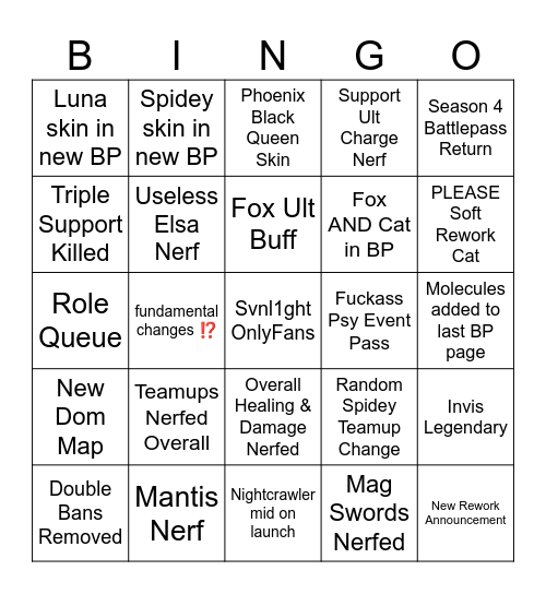 rivals season 10 pls save us Bingo Card