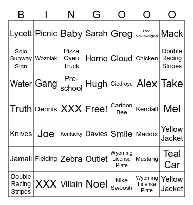 Roadtrip 6th Sept ‘26 Bingo Card