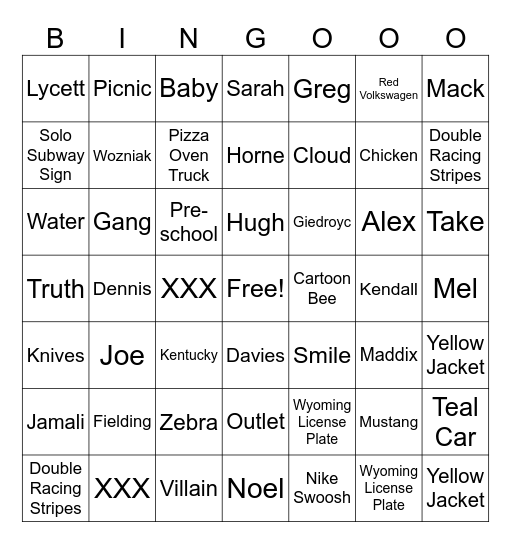 Roadtrip 6th Sept ‘26 Bingo Card