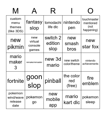 Nintendo Direct (Carrying the Flame) Bingo Card