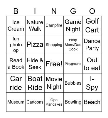 Kegler Family Vacation Bingo Card