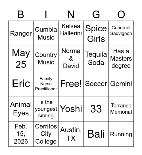 J Bridal Shower Bingo Card