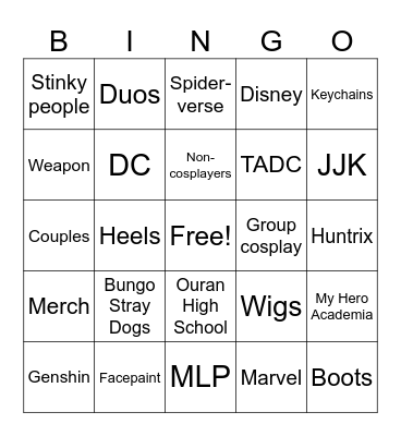 SacAnime Bingo Card