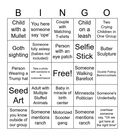 Minnesota State Fair Bingo Card