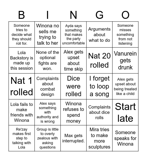 Session Bingo Card