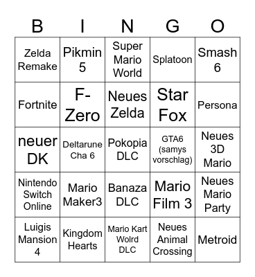 Nintendo Direct 9.9.26 Bingo Card