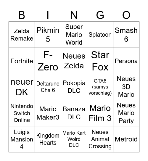 Nintendo Direct 9.9.26 Bingo Card