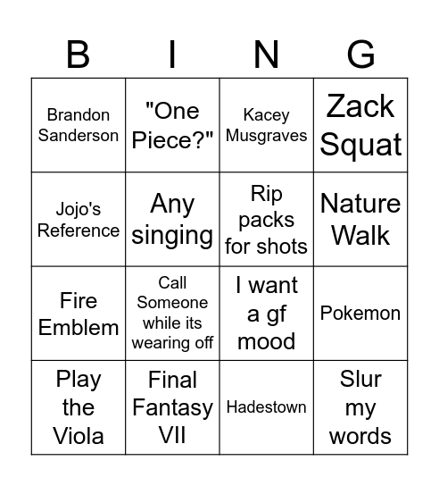 Untitled Bingo Card