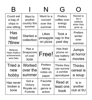 APO Back-To-School Bingo Card