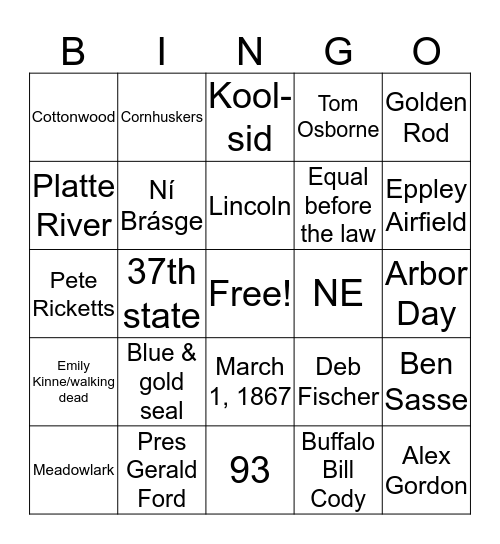 Nebraska Bingo Card