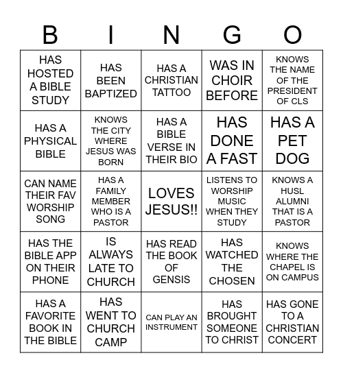 CLS: BIBLE STUDY BINGO Card