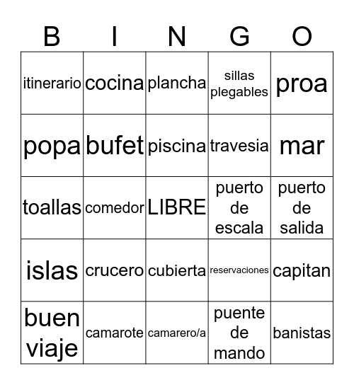En un crucero Bingo Card