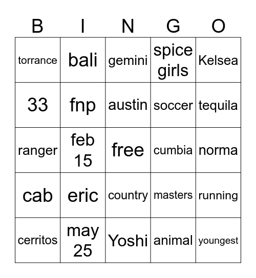 Untitled Bingo Card