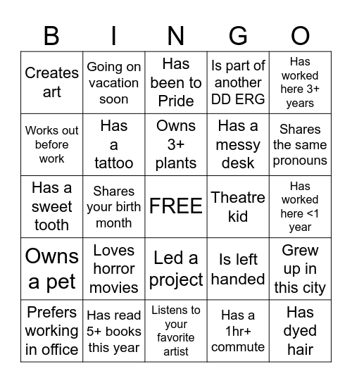 Icebreaker Bingo Card
