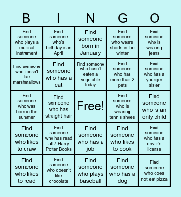 Getting to Know You Bingo Card