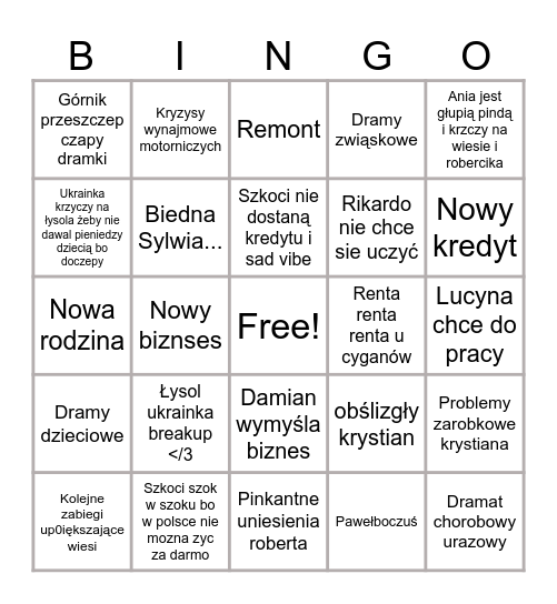 Życie na kredycie sezon 9 Bingo Card