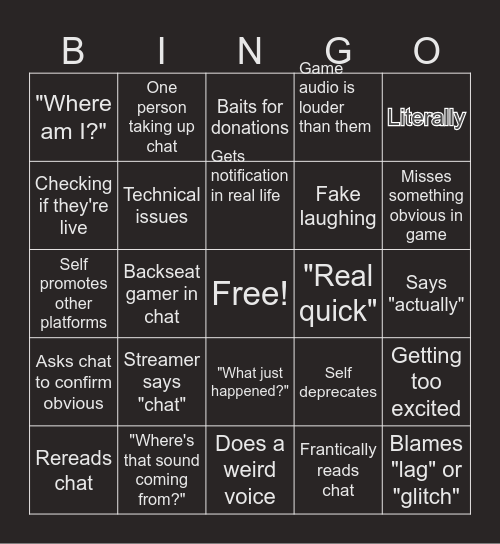 Streamer Bingo Card