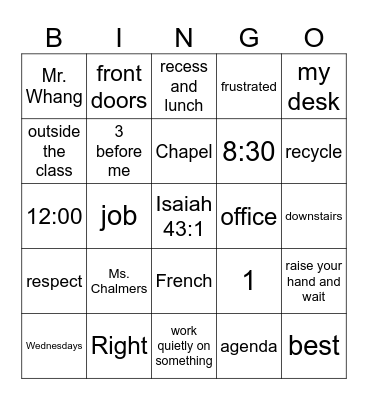 First Week Trivia Bingo Card