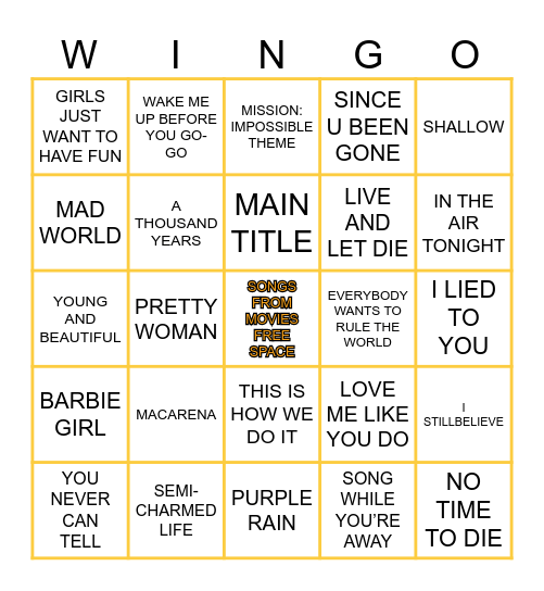 MOVIE SOUNDTRACK Bingo Card