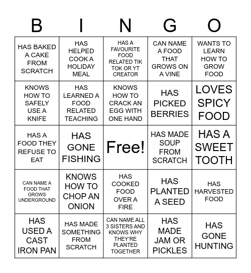 Get to Know You - Food Bingo Card