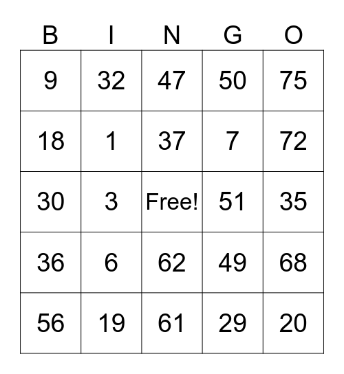 Untitled Bingo Card