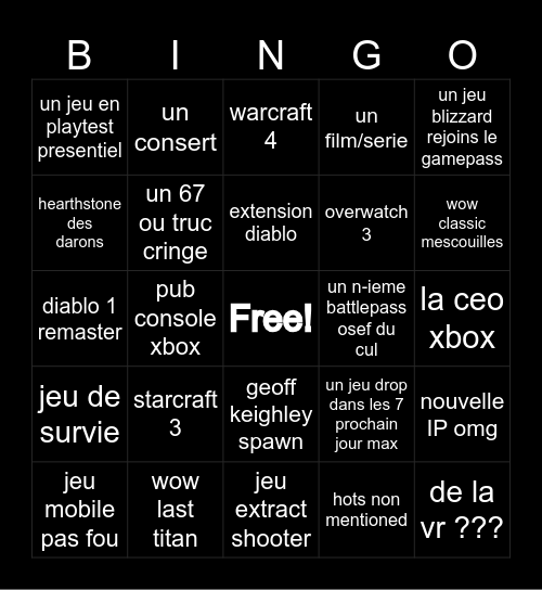 blizzcon Bingo Card