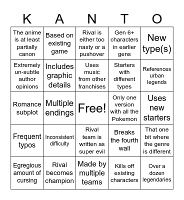Pokemon Romhack Bingo Card