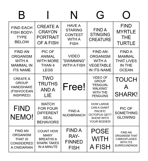 AQUARIUM BINGO Card