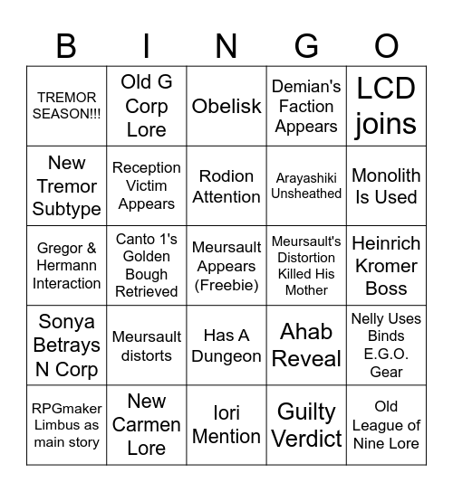 Canto 10 Predictions Bingo Card