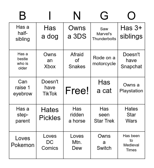 Classroom Bingo Card