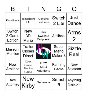 Nightwatch Nintendo Direct 26.9.9 Bingo Card