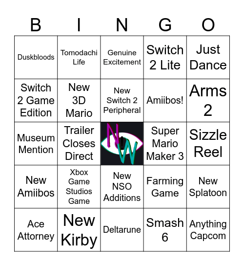 Nightwatch Nintendo Direct 26.9.9 Bingo Card