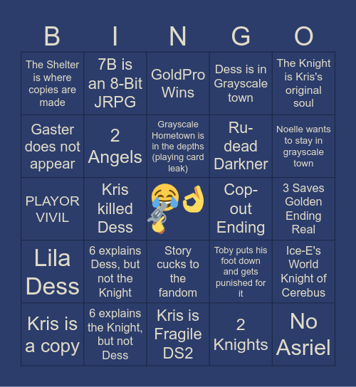 Deltarune 6 and 7 Superposition Bingo Card