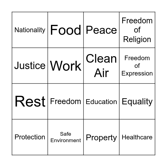 HUMan RIGHTS Bingo Card