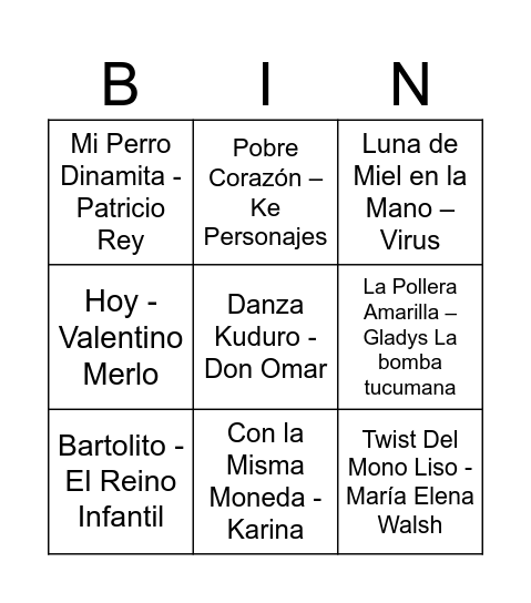 Tirada 1 Bingo Card